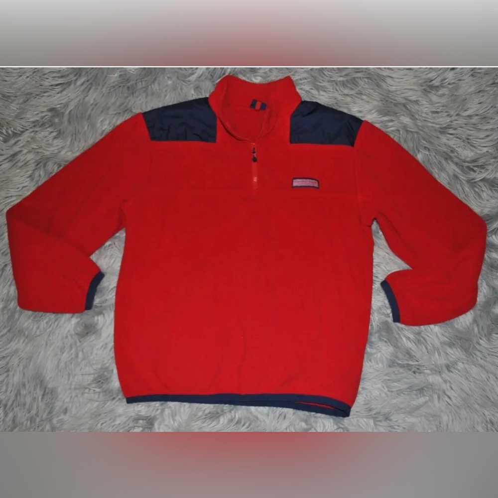 VINEYARD VINES 1/4 Zip Fleece Pullover Medium Red/Navy mens